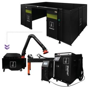 Zabudowa stanowiska 6000x4000x2250 do spawania laserowego z wyposażeniem